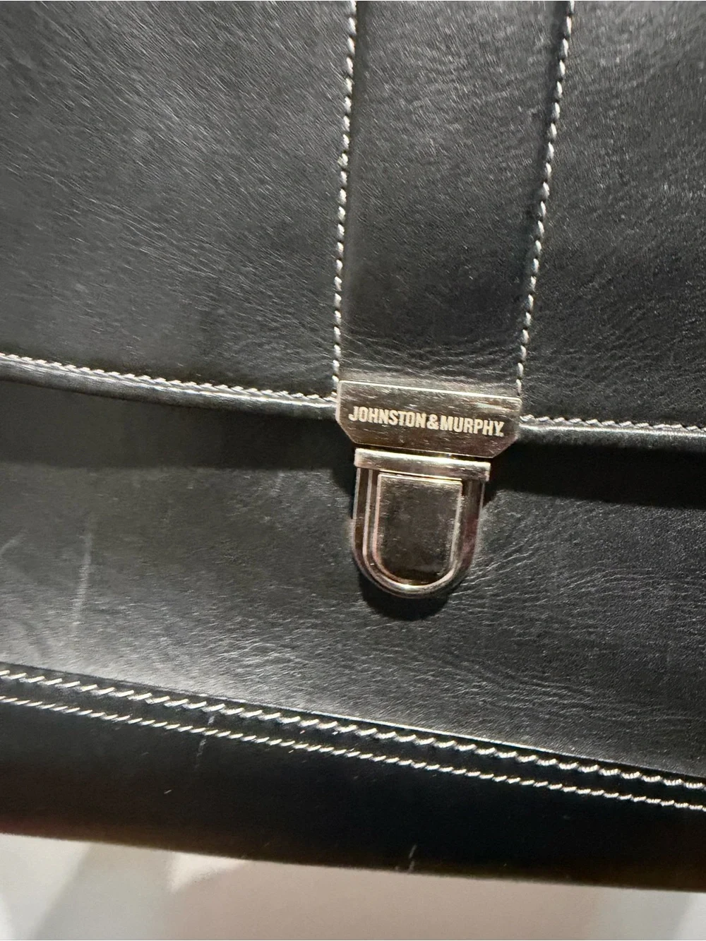 Johnston & Murphy Leather Flapover Briefcase Black Laptop Messenger Bag Shoulder
